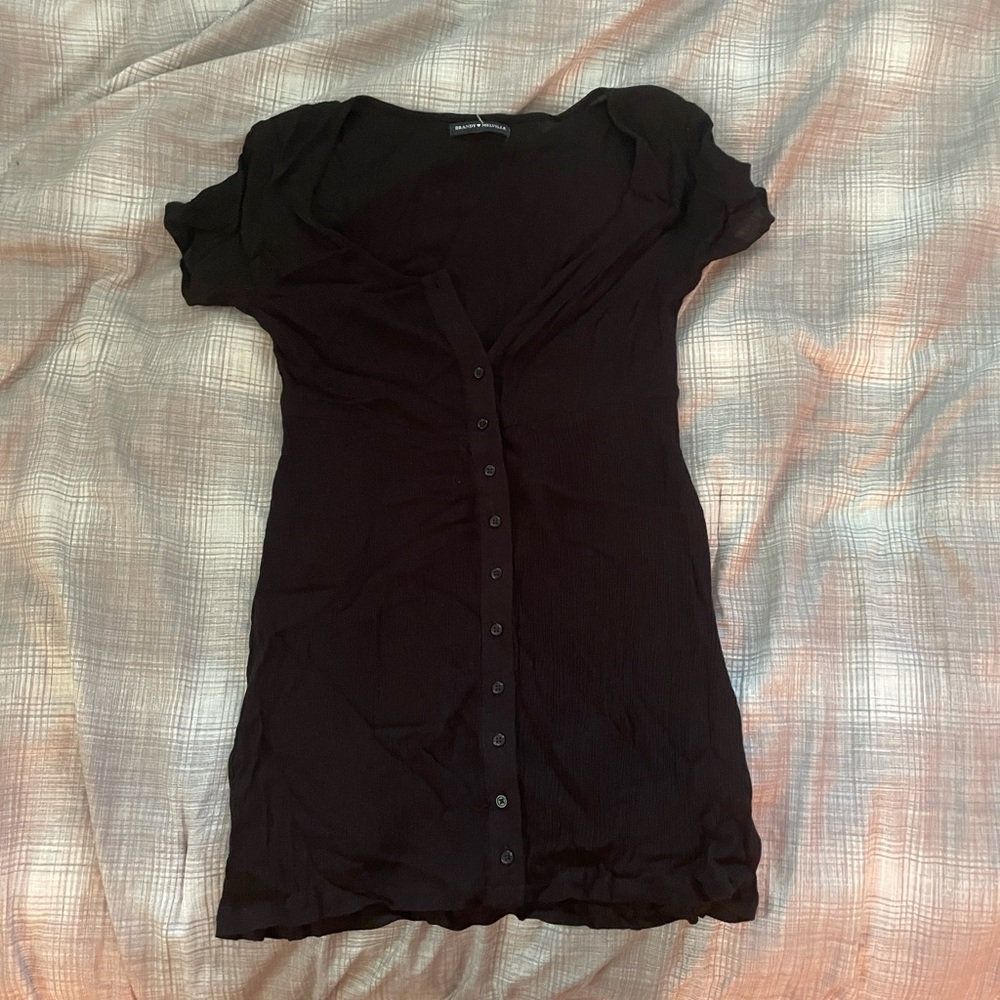 brandy melville black button up mini dress